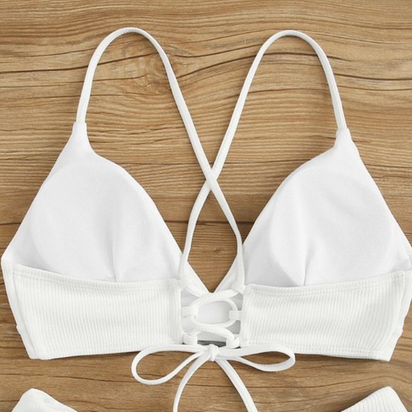Brand New Shein White Ribbed Bikini - Picture 3 of 6